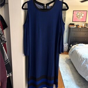 Michael Kors Blue and Black Cut Out Shoulder Dress